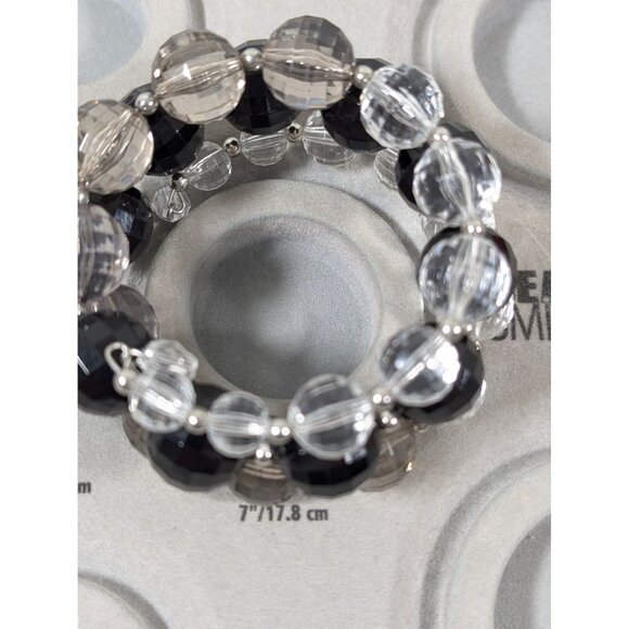 Black Gray Ombre Faceted Clear Lucite Chunky Wrap Bracelet 7" - Picture 9 of 9